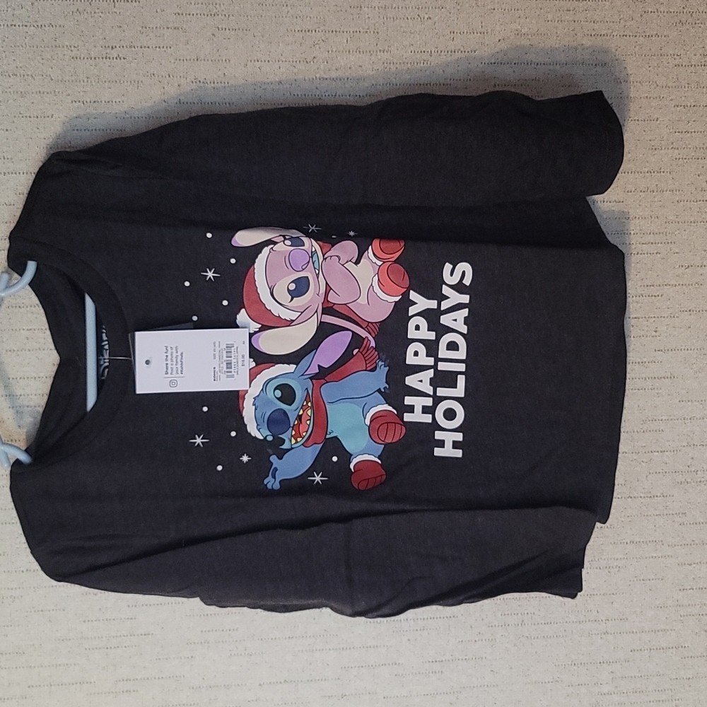 DISNEY GIRLS HAPPY HOLIDAYS STITCH GRAPHIC LONG SLEEVE TEE:GRAY:NWT: SZ XS (4/5)